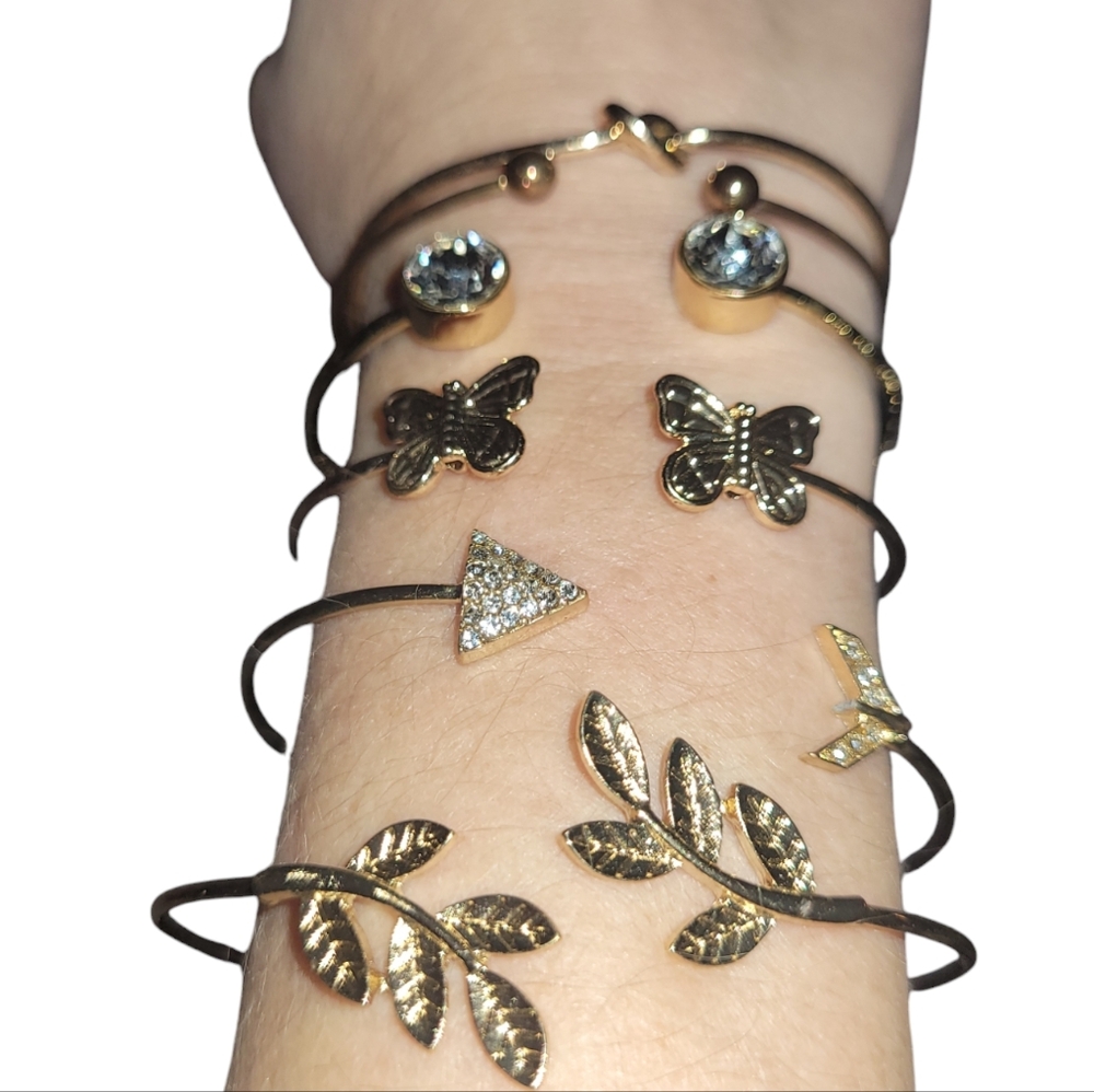 Bundle of 6 gold plated open bangle bracelets